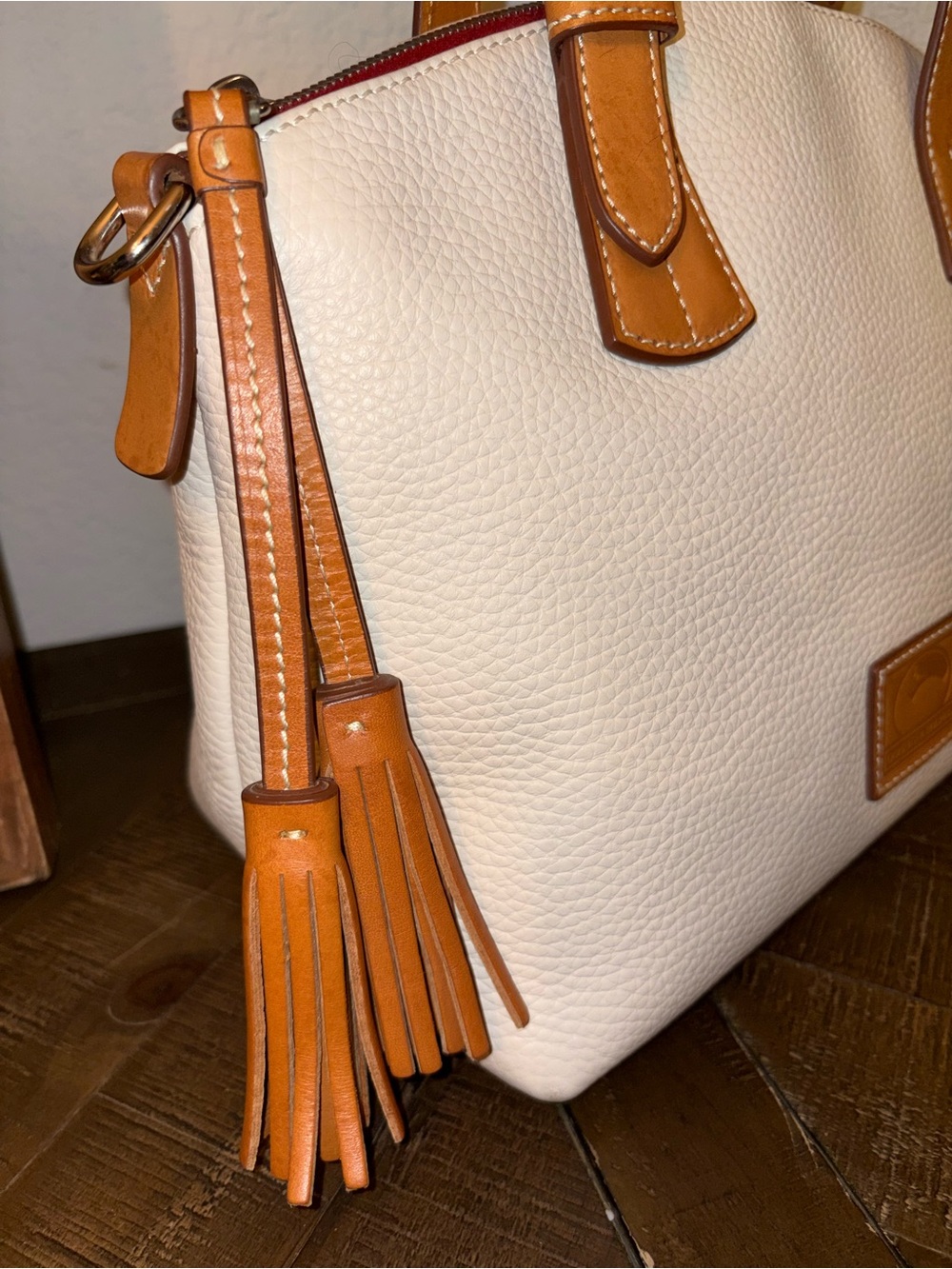 ✨ Dooney & Bourke Pebbled Leather Satchel | Ivory Cream | Tassel Detail | NWOT - Picture 4 of 12